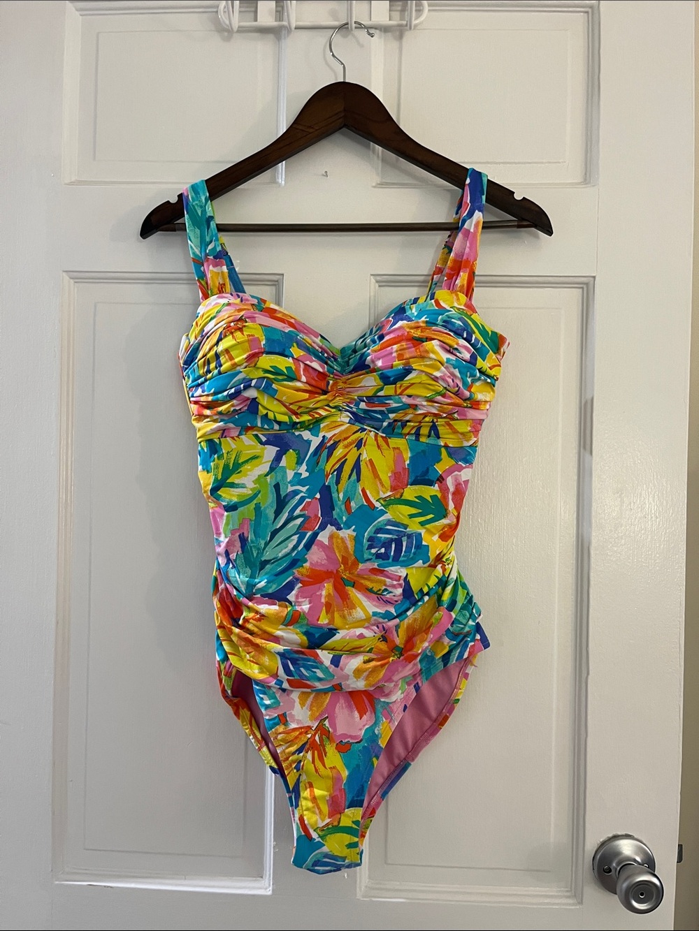 Bleu Rod Beattie Floral One-Piece Swimsuit in Yellow, Blue, Pink, Green